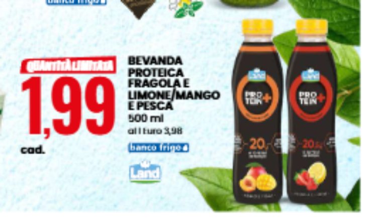 Bevanda proteica a frutta - foto volantino Eurospin - lagazzettaennese.it