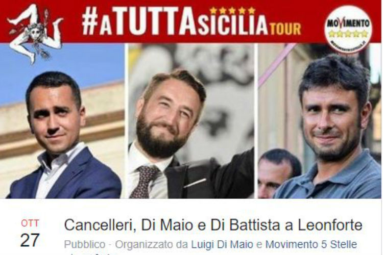 Cancelleri, Di Maio e Di Battista venerdì 27 ottobre al Mercato di Leonforte