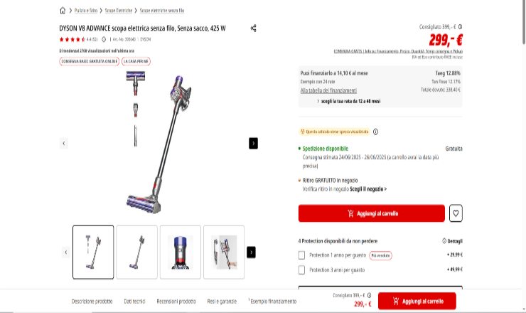 Dyson V8 Advance - foto volantino MediaWorld - lagazzettaennese.it