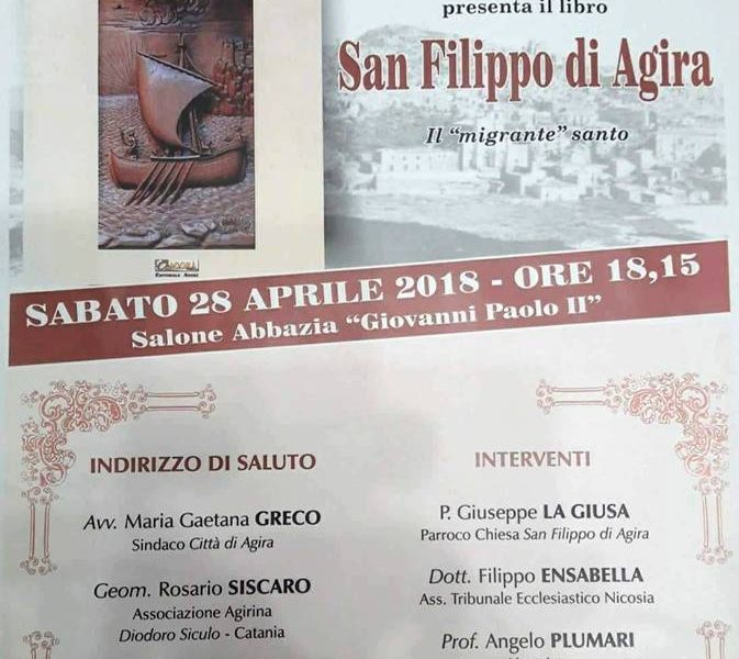 Agira: sabato 28 presentazione del testo del prof. Longo su San Filippo