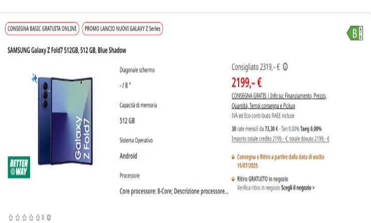 Samsung Galaxy Z Fold7 - foto volantino Mediaworld - lagazzettaennese.it