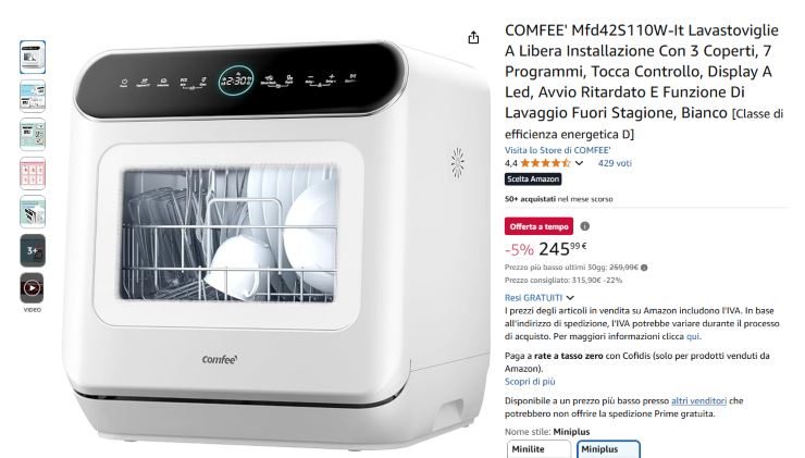 Lavastoviglie COMFEE - foto Amazon - lagazzettaennese.it